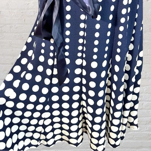 Haani- Navy/White Polkadot Sleeveless Princess Cut Dress- Size L - Picture 3 of 8